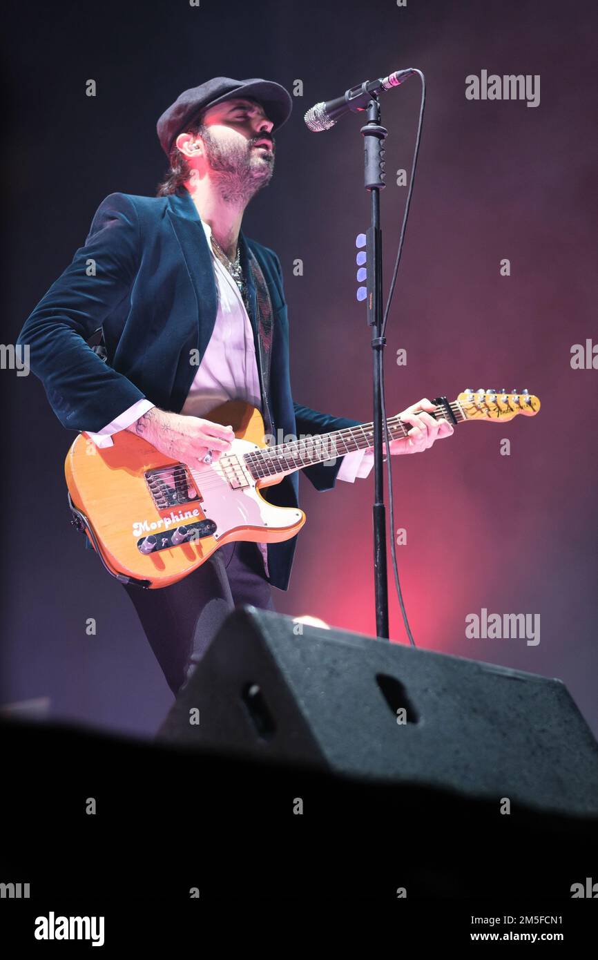 Madrid, Spain. 28th Dec, 2022. Singer Juancho Conejo of the group Sidecars performs during the concert at the Palacio de los Depotes in Madrid. (Photo by Atilano Garcia/SOPA Images/Sipa USA) Credit: Sipa USA/Alamy Live News Stock Photo