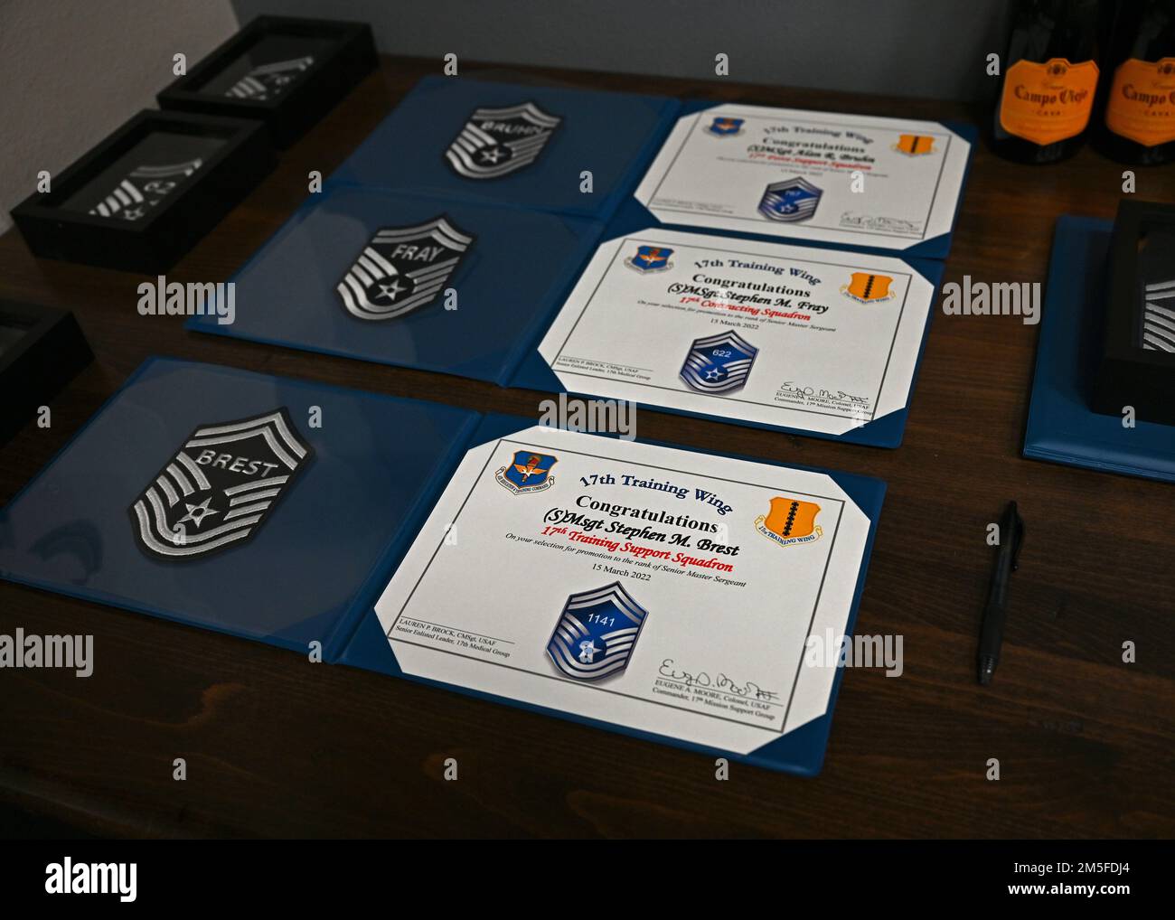 The senior master sergeant selectee’s promotion certificates are