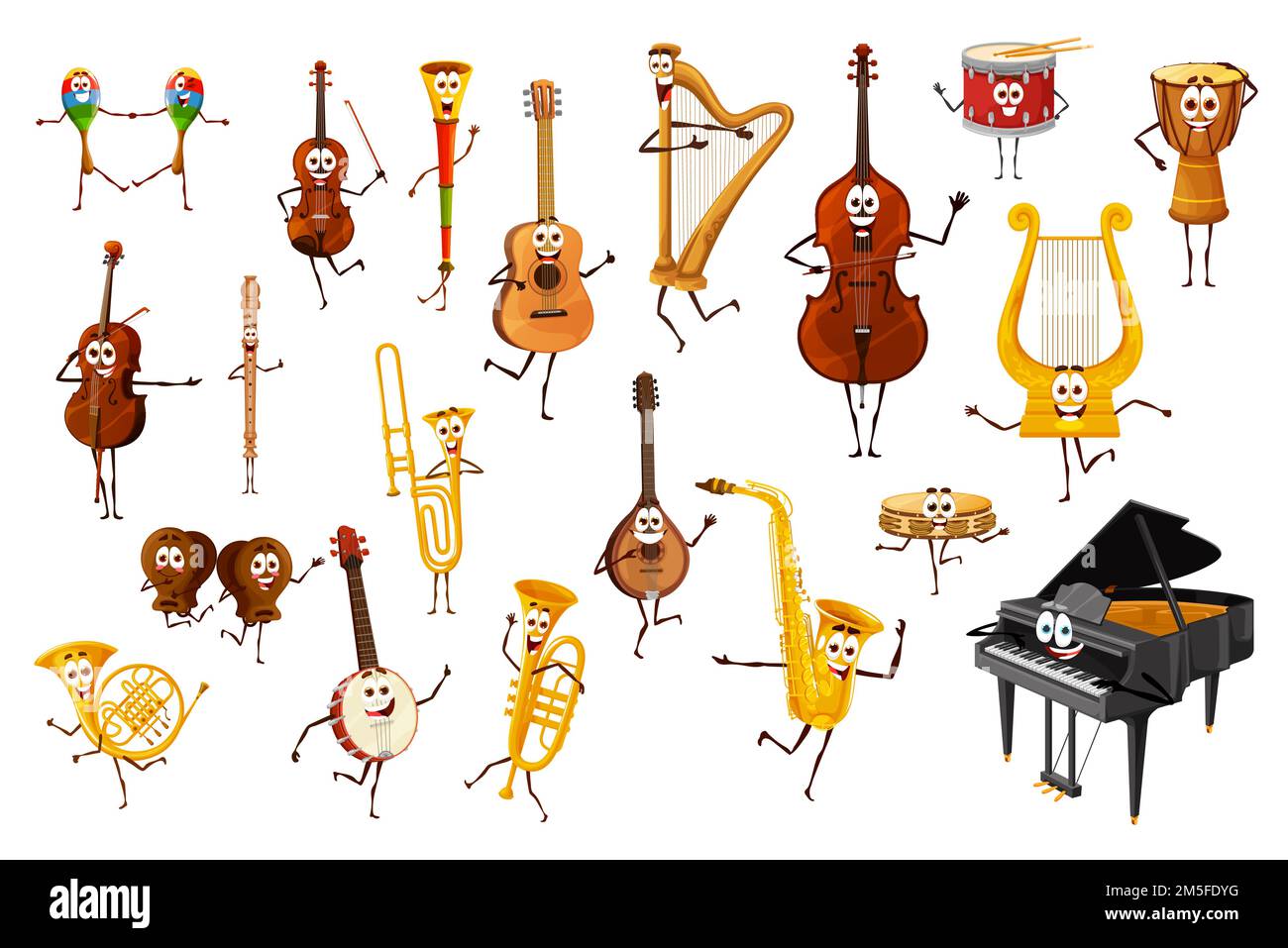 cartoon musical instrument characters and personages. Vector maracas
