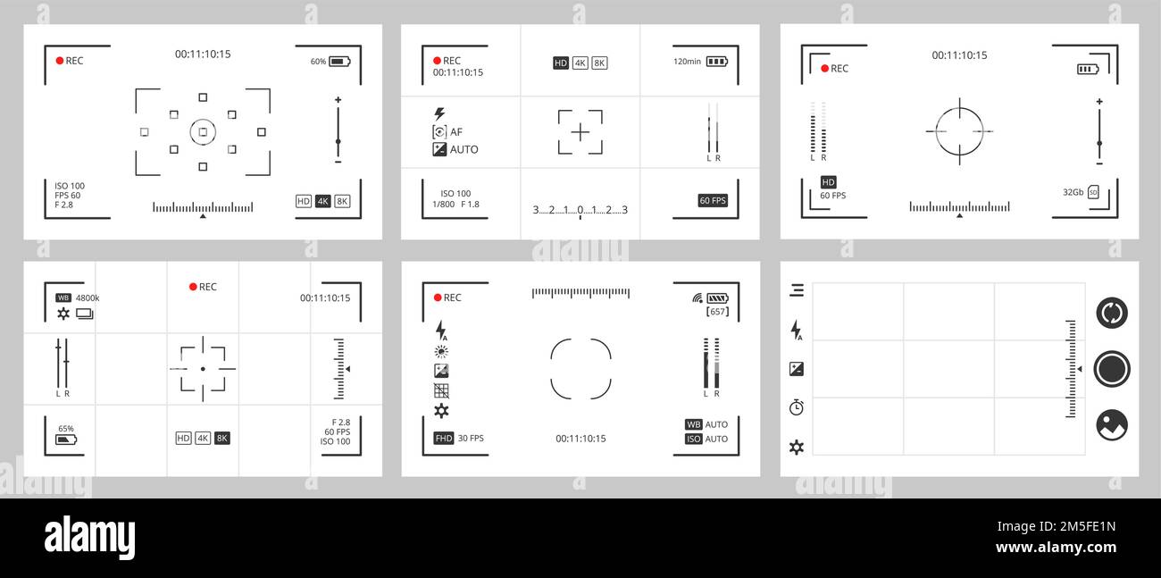 Camera viewfinder screen. DSLR interface focus screen, photo camera
