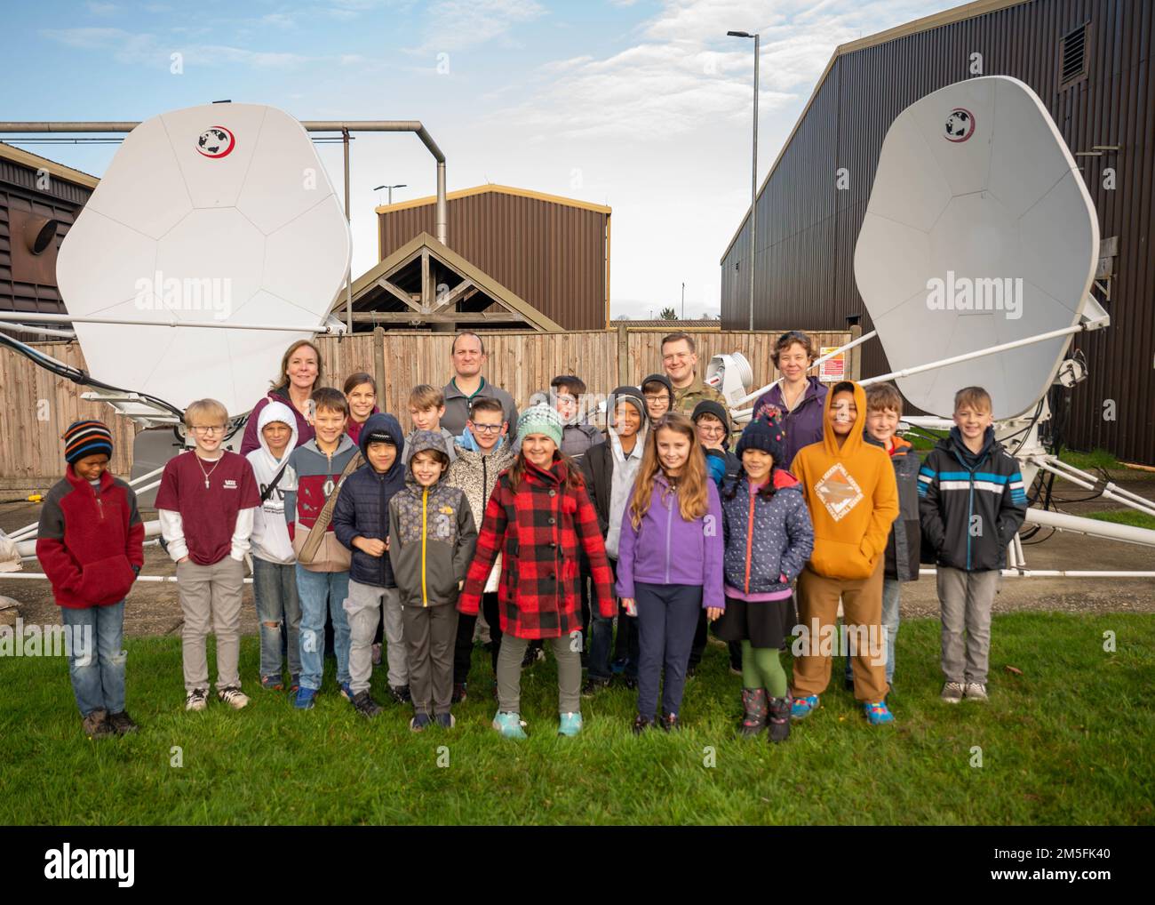 The Royal Air Force Lakenheath Intermediate School robotics club took part in the STEMtoSpace campaign by touring operations with the U.S. Space Force Detachment 4, 73rd Intelligence, Surveillance and Reconnaissance Squadron at RAF Feltwell, England, Dec. 3, 2022. STEMtoSpace is a campaign that aligns with the Space Force’s birthday month to inspire an interest in space and Science, technology, engineering and mathematics (STEM) in the local communities involving over 600 schools. Stock Photo