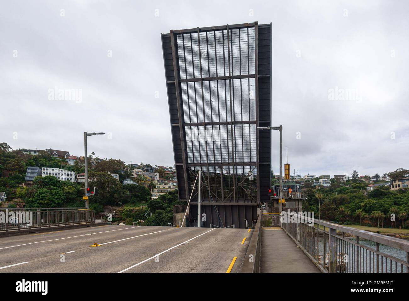 The Spit Bridge in Sydney, Australia with its bascule deck opened Stock