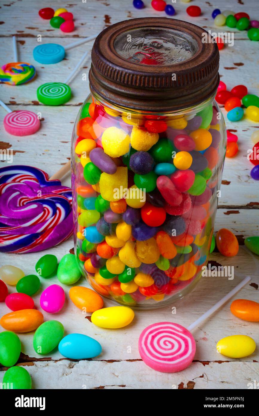 Canning Jar Of Candy Still Life Stock Photo - Alamy