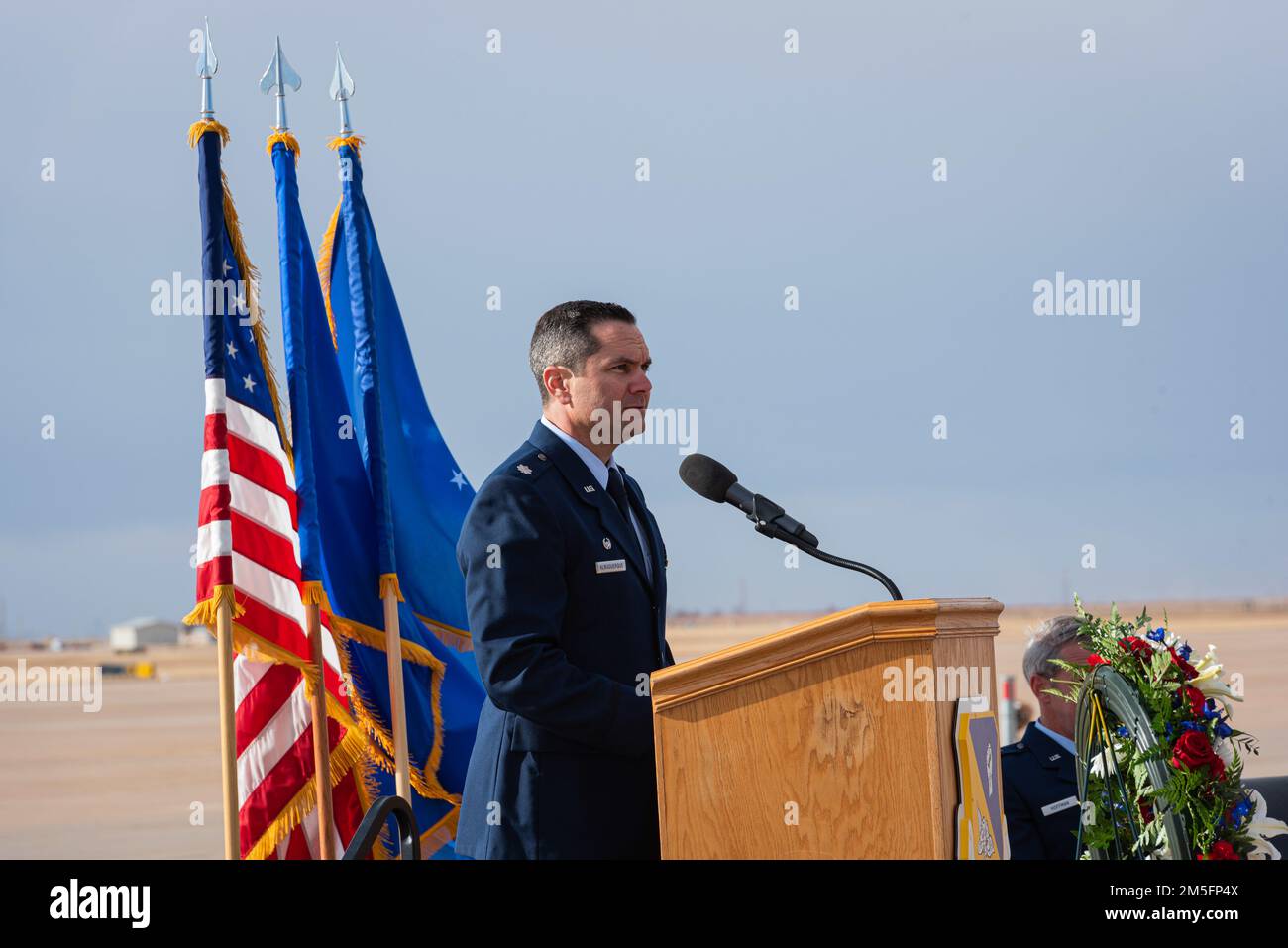 U.S. Air Force Lt. Col. Paul Albuquerque, 318th Special Operations Squadron commander, speaks