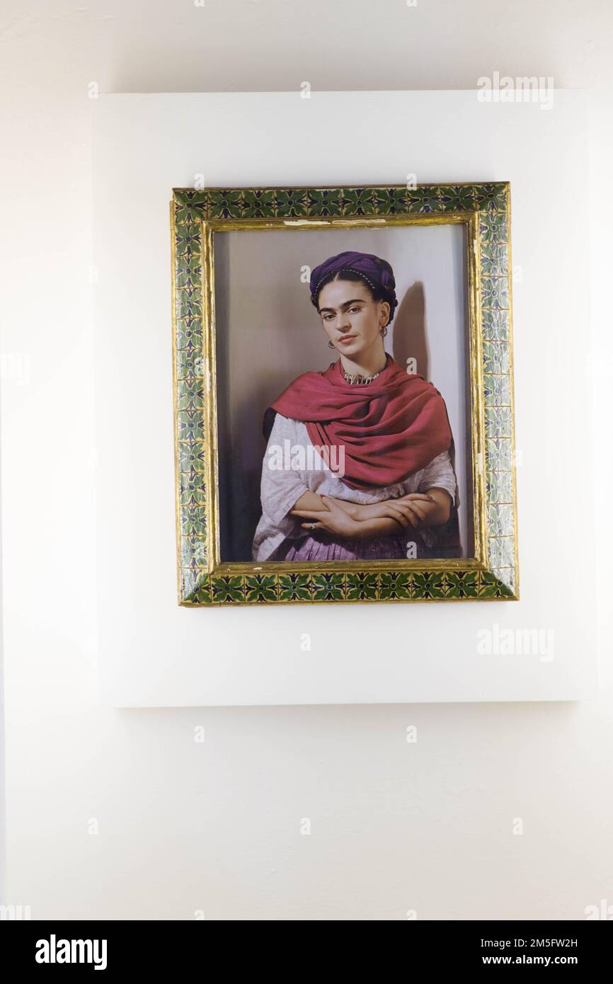 Portrait of Frida Kahlo in the Casa Azul museum. Stock Photo