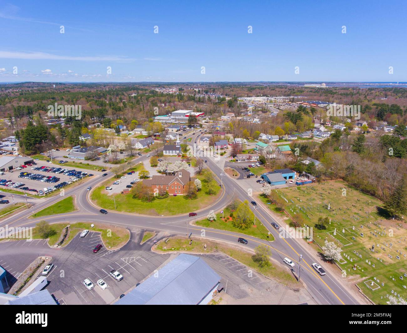 Seabrook historic center aerial view including Town Hall and Trinity