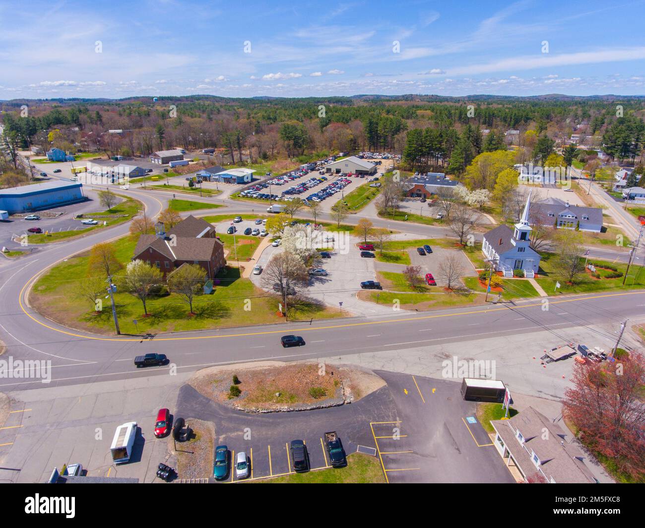 Seabrook historic center aerial view including Town Hall and Trinity