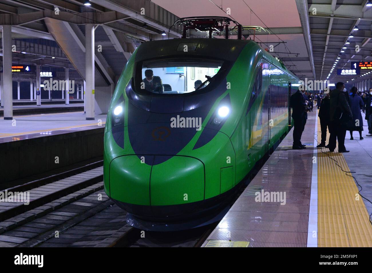 A C57 high-speed train is seen at the Chengdu South Railway Station in ...