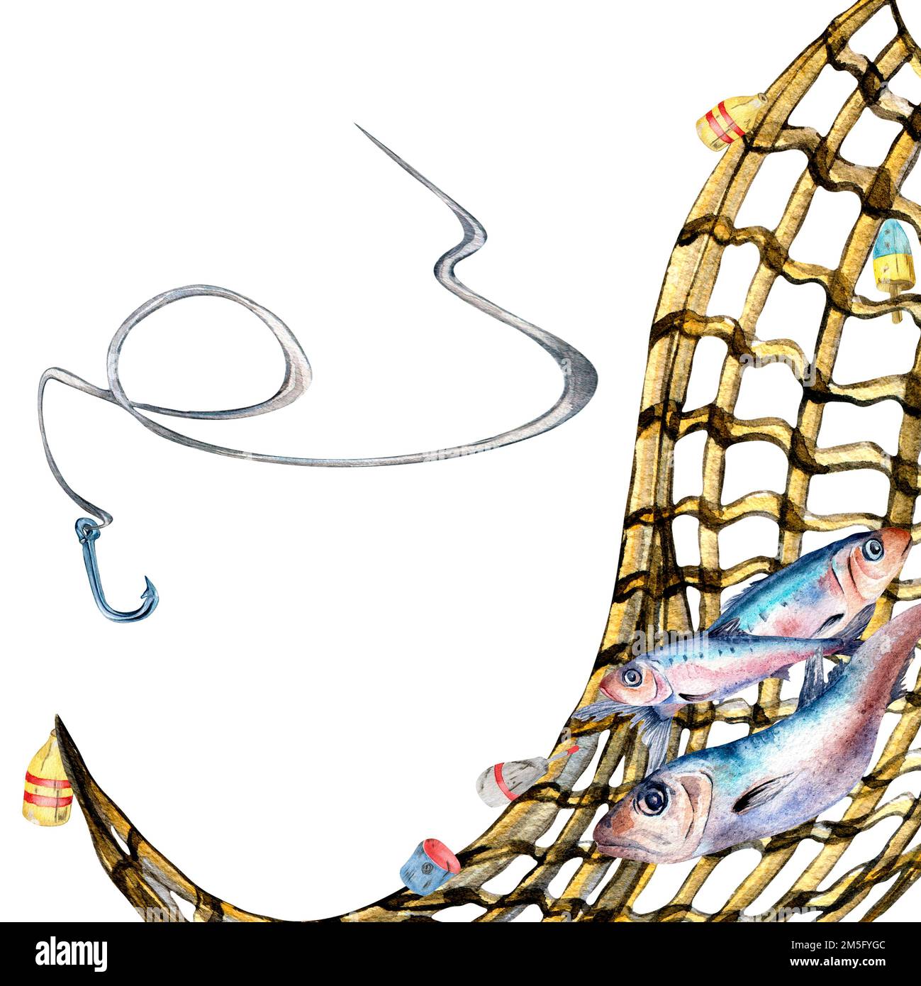 https://c8.alamy.com/comp/2M5FYGC/composition-of-sardines-and-fishnet-watercolor-illustration-isolated-on-white-fresh-fish-fishing-net-hook-hand-drawn-design-element-for-package-l-2M5FYGC.jpg