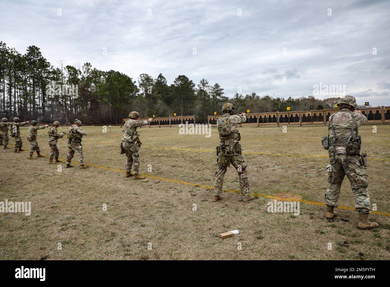 Competitors shoot a pistol match during the 2022 U.S. Army Small Arms