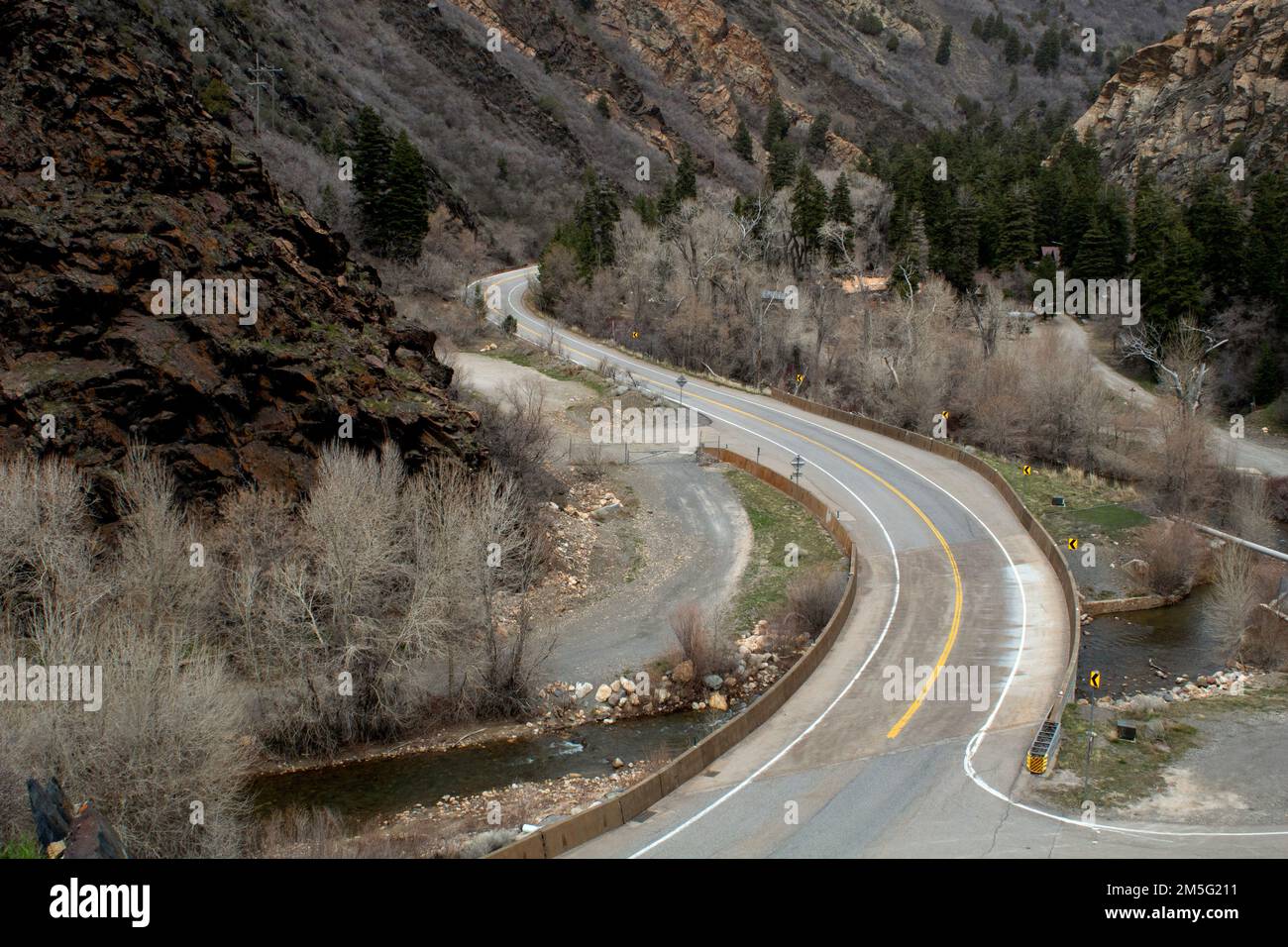 Road Winding Through Big Cottonwood Canyon Utah Stock Photo