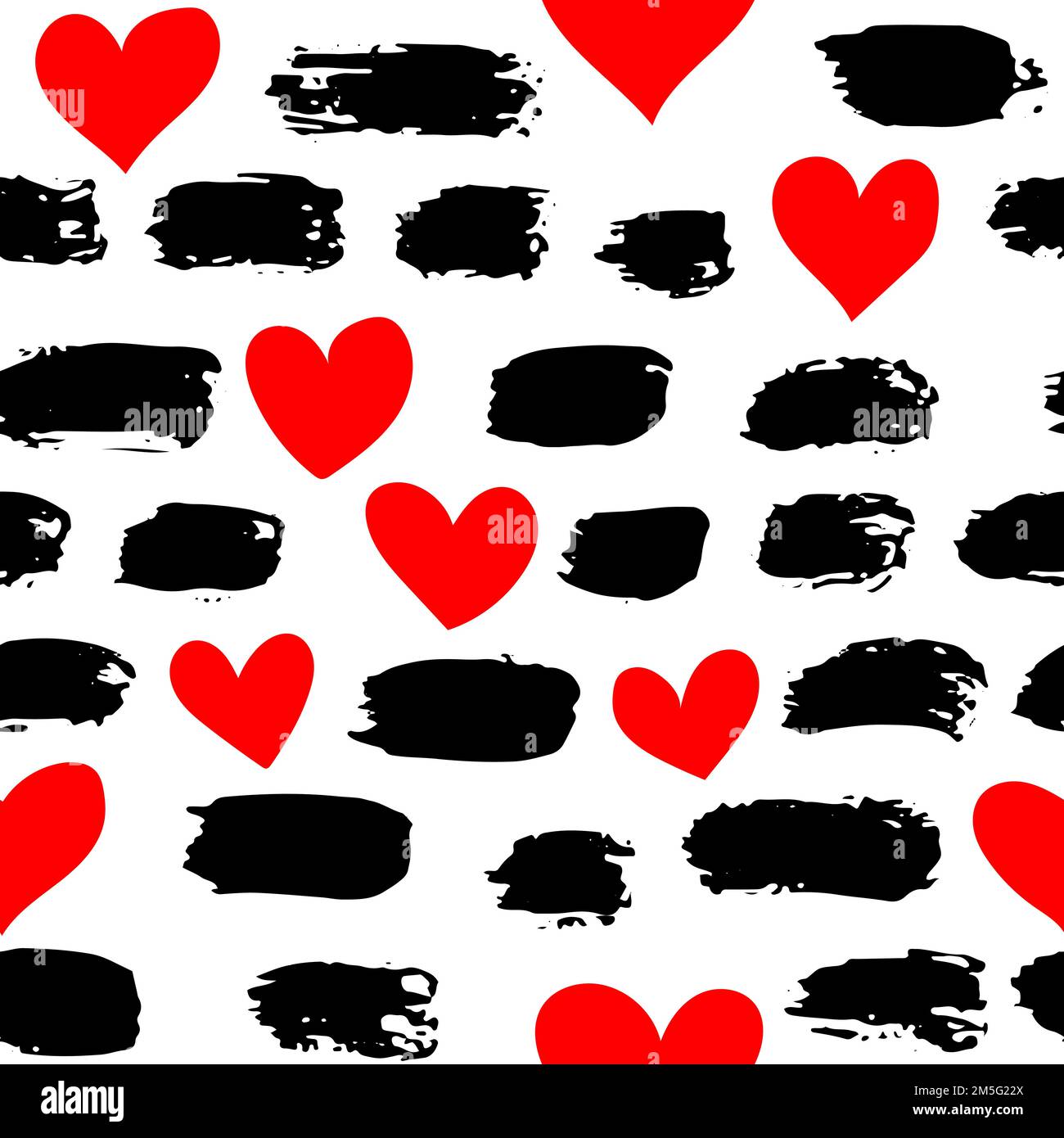 Dry Brush Strokes and Hearts Seamless Pattern. Hand Drawn Artwork ...