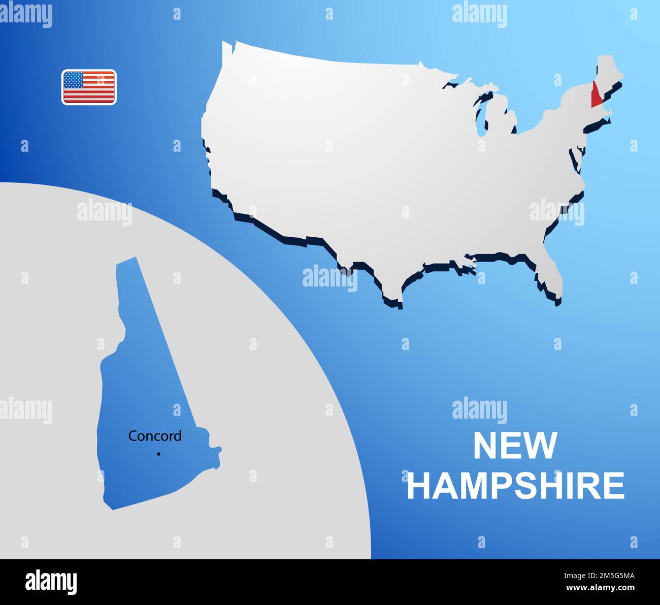 New Hampshire on USA map with map of the state Stock Vector Image & Art ...