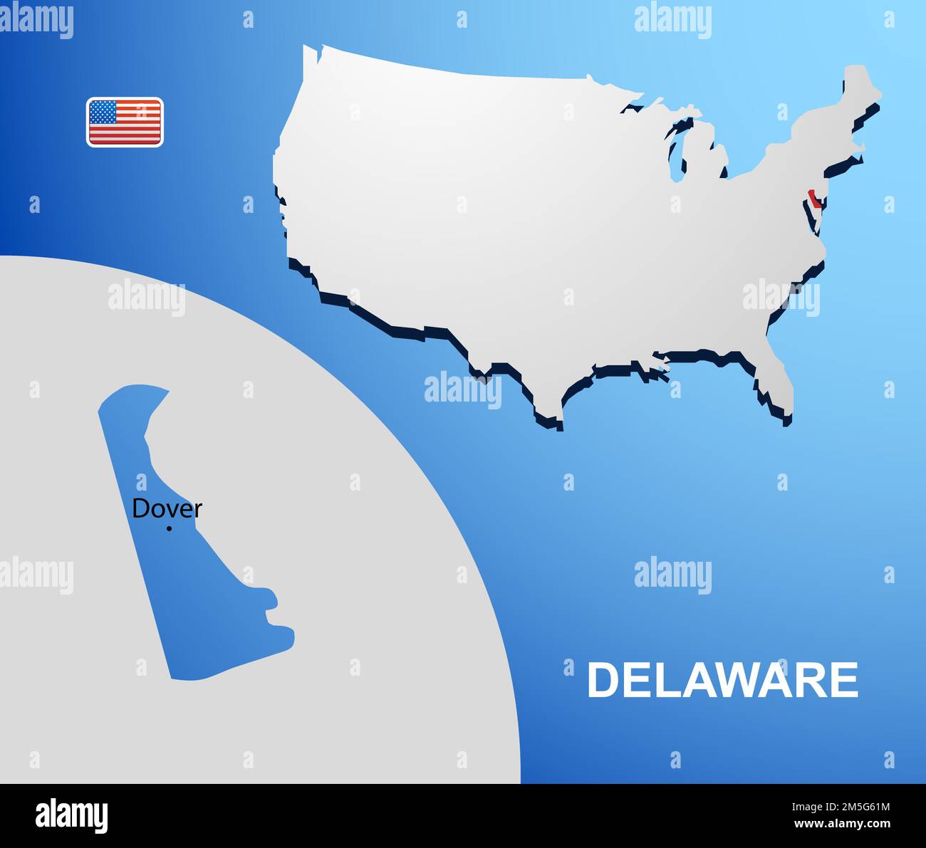 Delaware On USA Map With Map Of The State Stock Vector Image Art Alamy Delaware On Usa Map With Map Of The State 2M5G61M