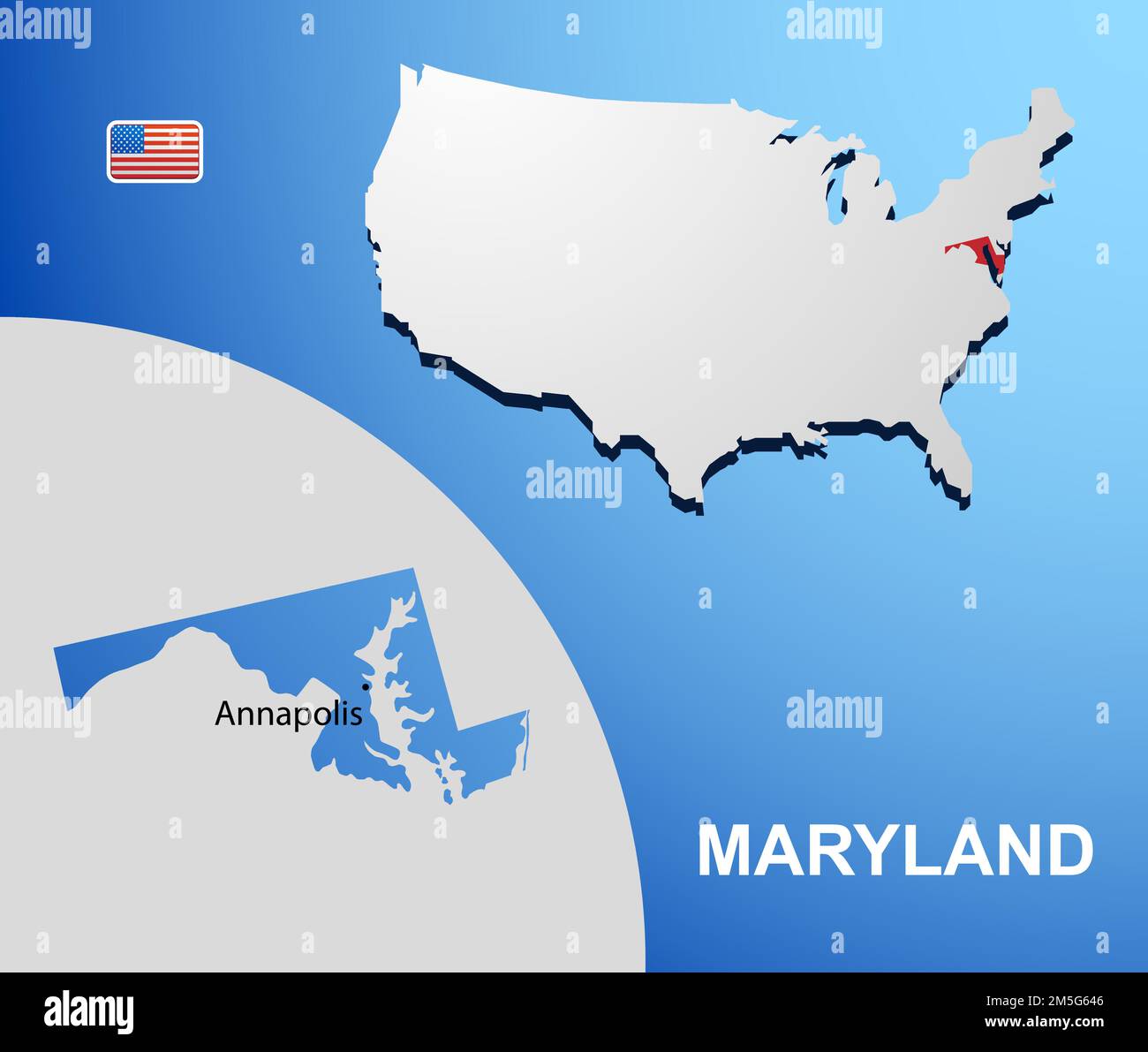 Maryland on USA map with map of the state Stock Vector Image & Art - Alamy