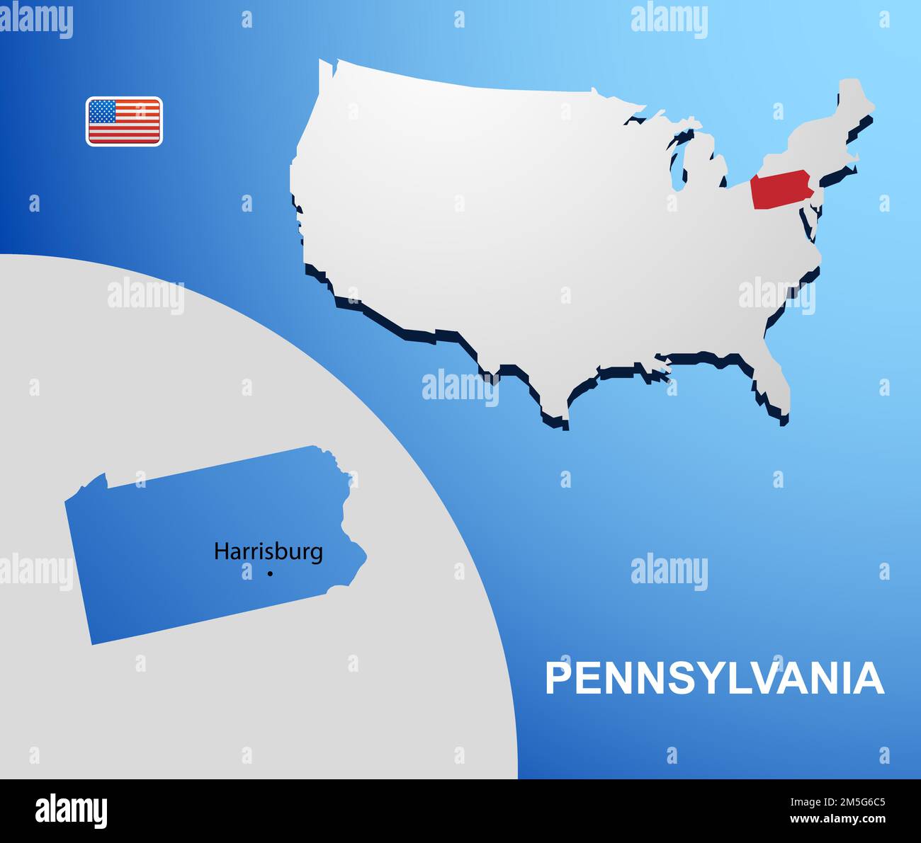 Pennsylvania On USA Map With Map Of The State Stock Vector Image Art Pennsylvania On Usa Map With Map Of The State 2M5G6C5 