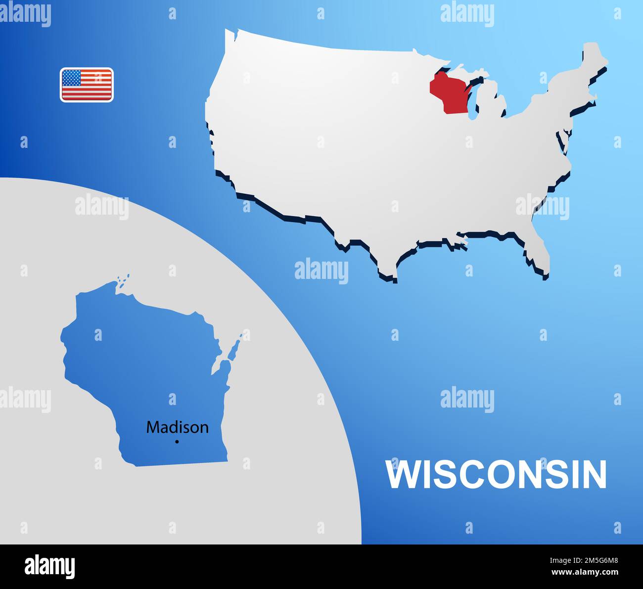 Wisconsin On USA Map With Map Of The State Stock Vector Image Art Alamy Wisconsin On Usa Map With Map Of The State 2M5G6M8