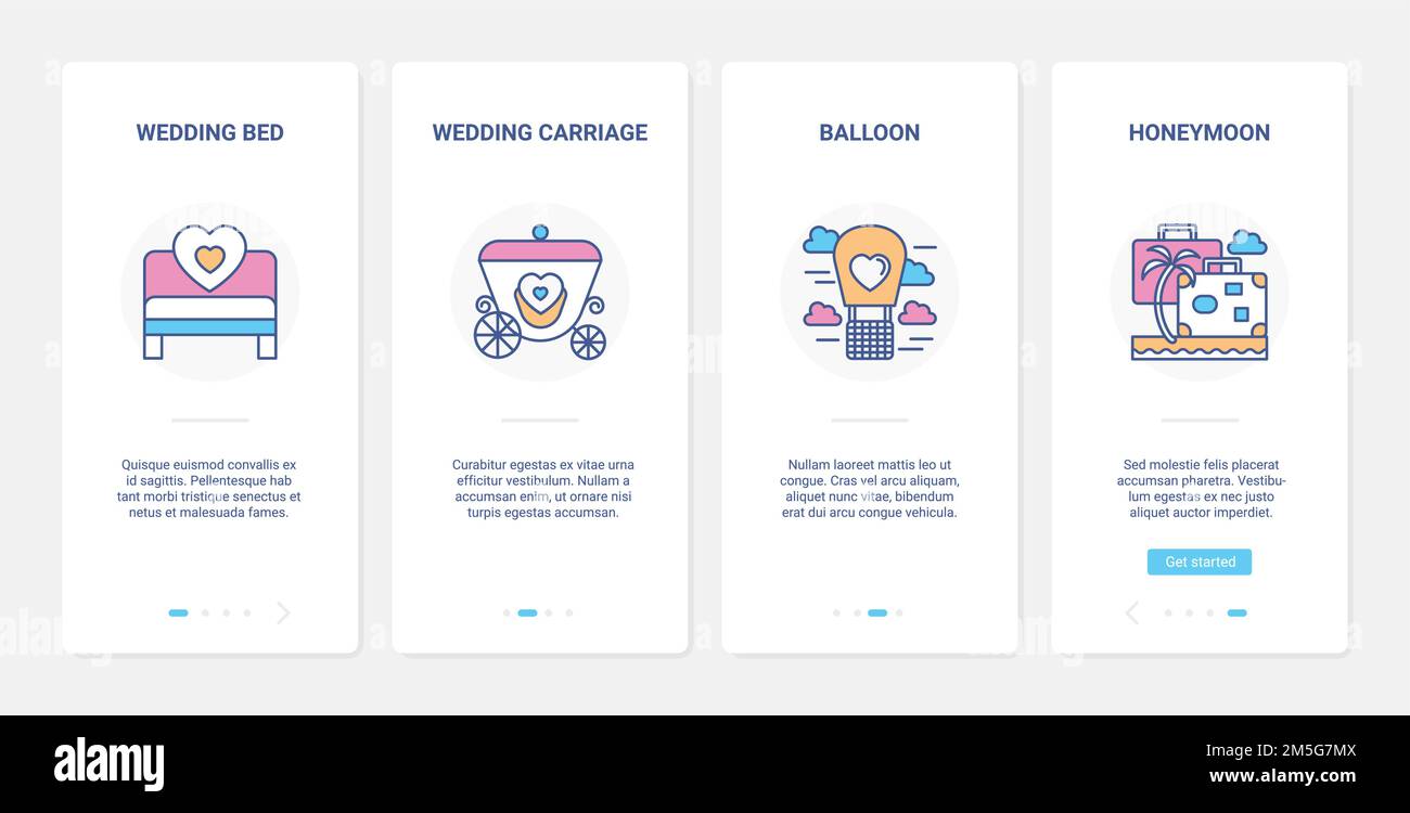 Wedding, honeymoon travel vector illustration. UI, UX onboarding mobile ...