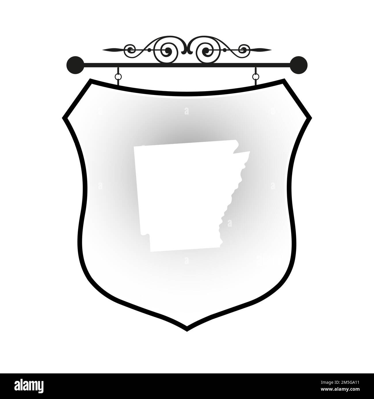 Arkansas map on heraldic sign Stock Vector