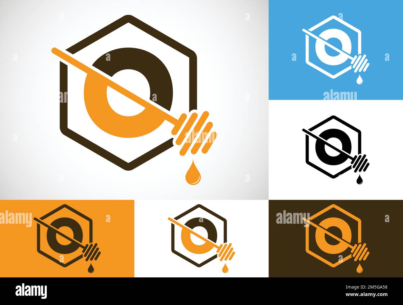 Initial letter O with honeycomb bees logo design vector illustration ...