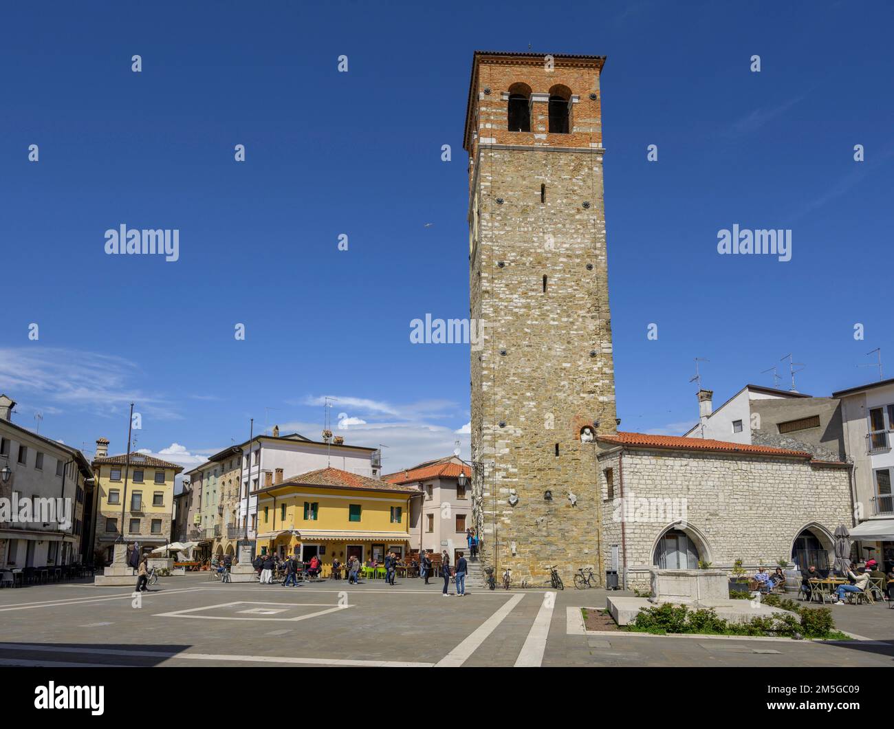 Main square with Torre Millenaria, Marano Lagunare, province of Udine, Italy Stock Photo