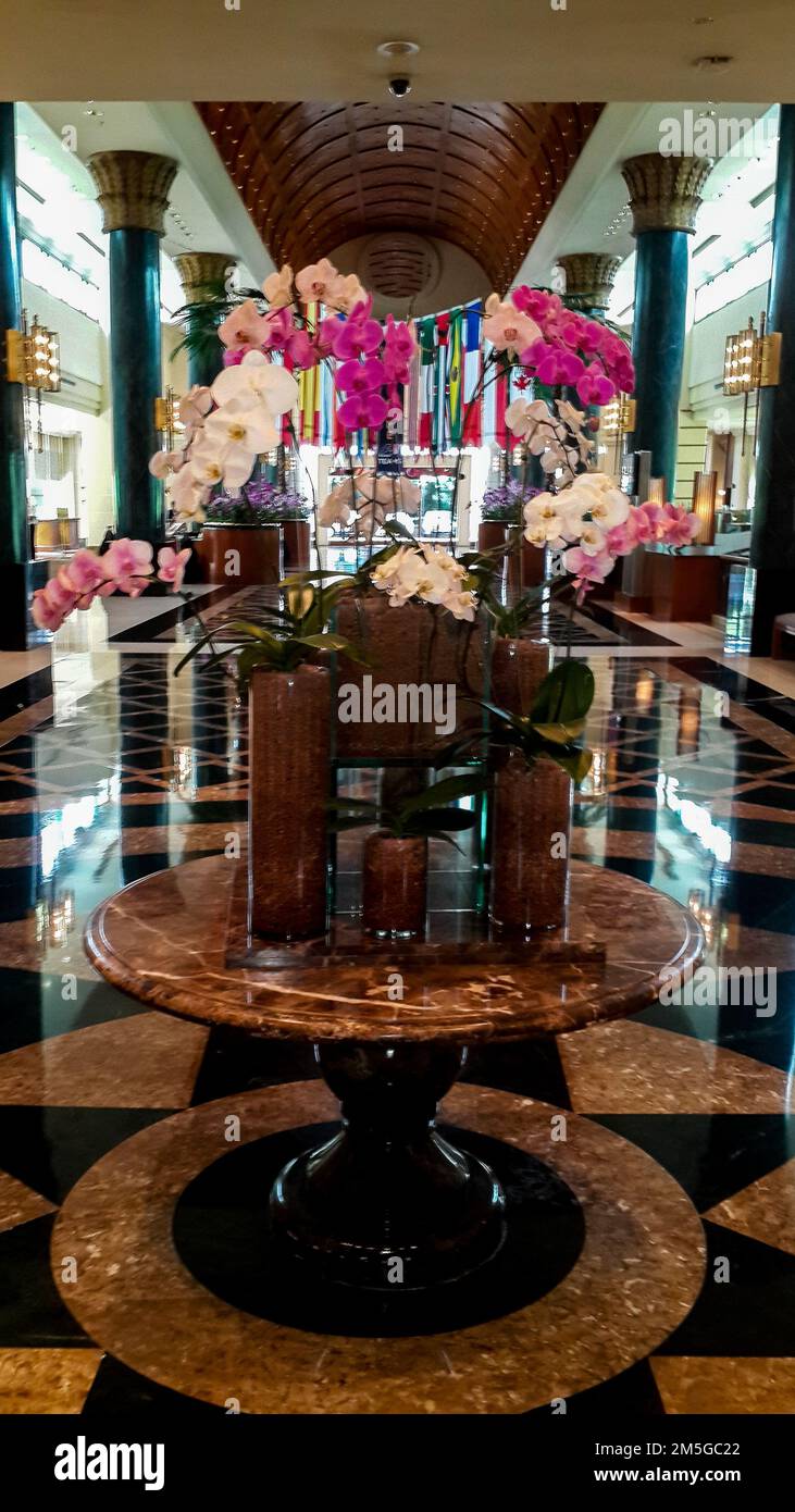 the beautiful view of airport hotel in kuala lumpur designing by lovely flowers Stock Photo