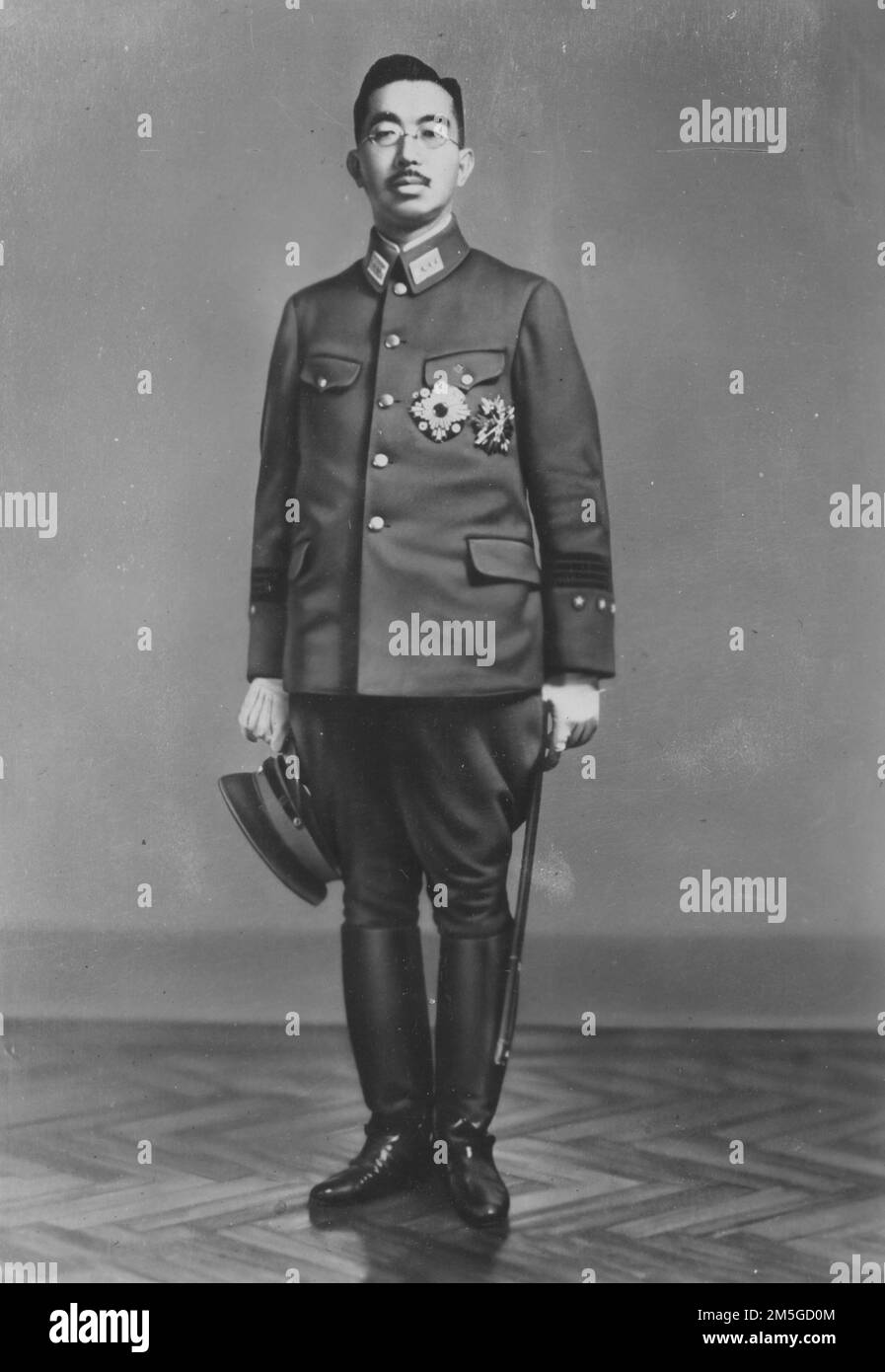 Emperor Showa, also known as Emperor Hirohito—the 124th Emperor and ruler of Japan from 1926 to 1989—pictured in his Imperial Japanese Army Commander-in-Chief's Type 3 (1943) service uniform, January 1944. Stock Photo