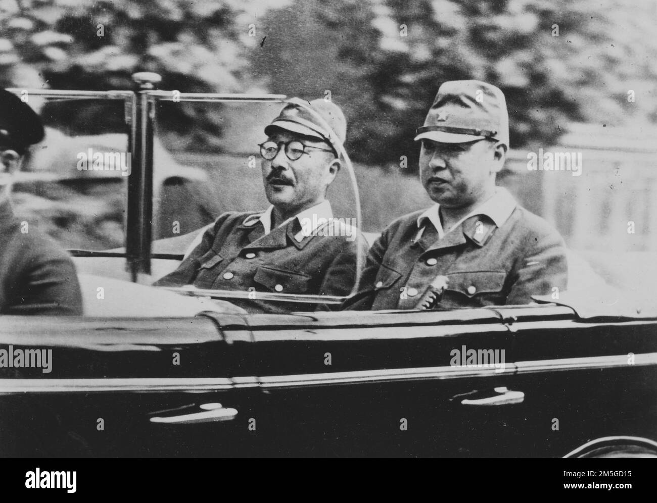 Pacific War 1941-1945. Japanese Prime Minister Hideki Tojo amid his return to the Japanese capital following a visit to the southern front, July 1943. Stock Photo
