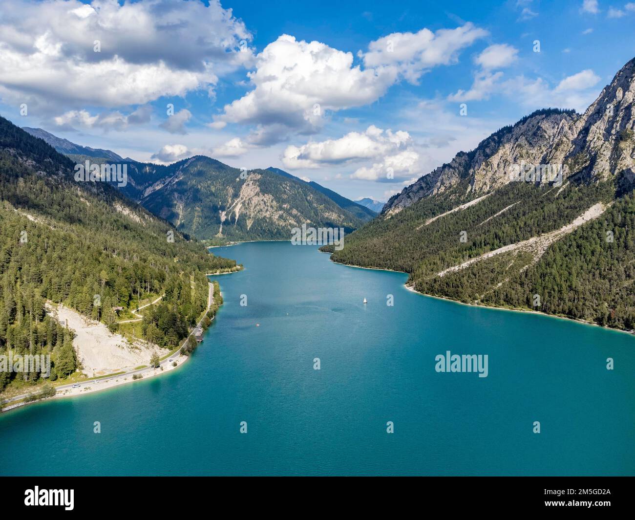 Plansee Aerial view of Plansee, Reutte, Ammergau Alps, Tyrol Austria, Plansee ...