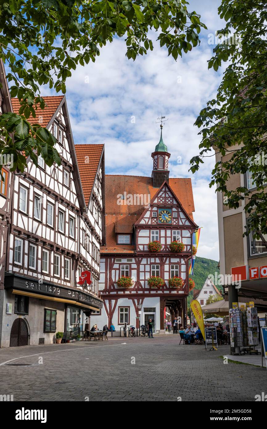Town hall and halftimbered houses on the market square of Bad Urach