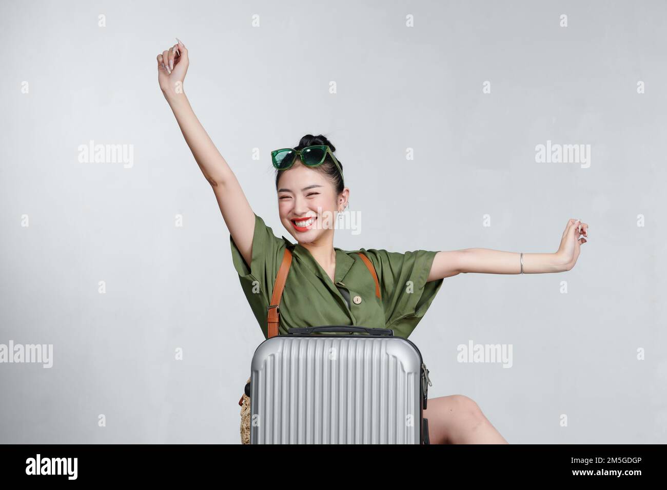 Asian woman going to summer vacation Stock Photo