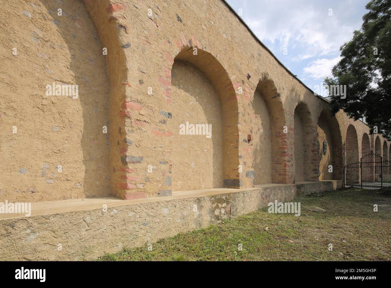 Historic rampart built in the 12th century and old city wall with ...