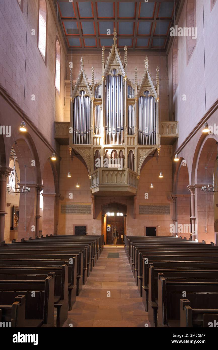 Interior View With Organ Of The Romanesque Gothic Marienkirche And ...