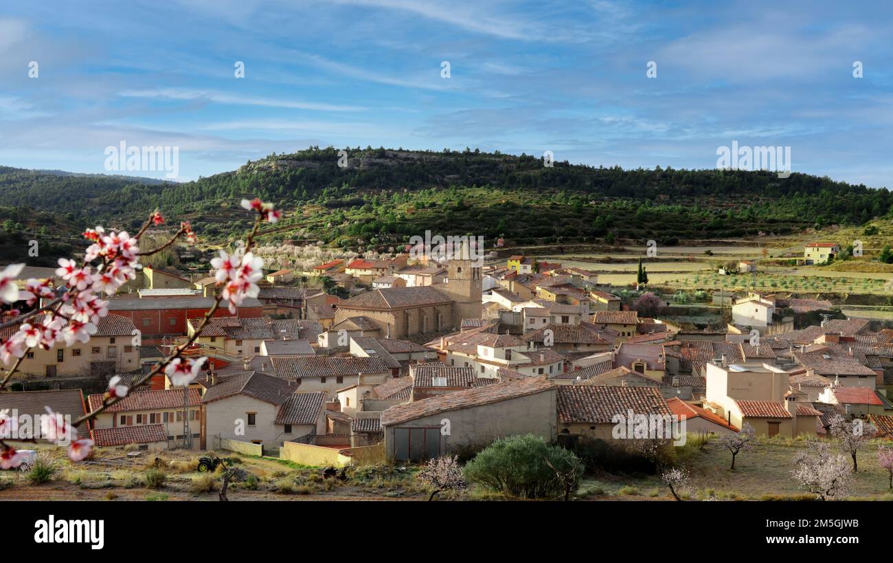 Small and beautiful village, las parras de castellote, in aragon, teruel, spain seen in spring Stock Photo