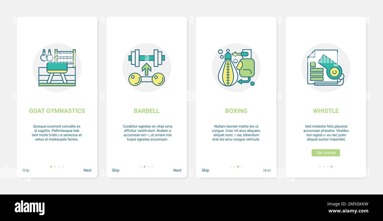 Sports training in gym vector illustration. UX, UI onboarding mobile ...