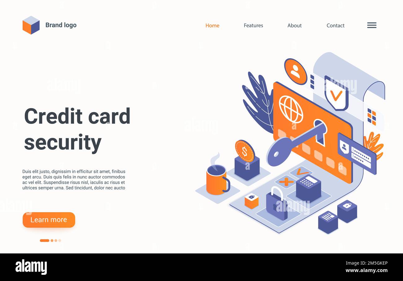 Isometric credit card security vector illustration. Cartoon 3d online payment protection during
