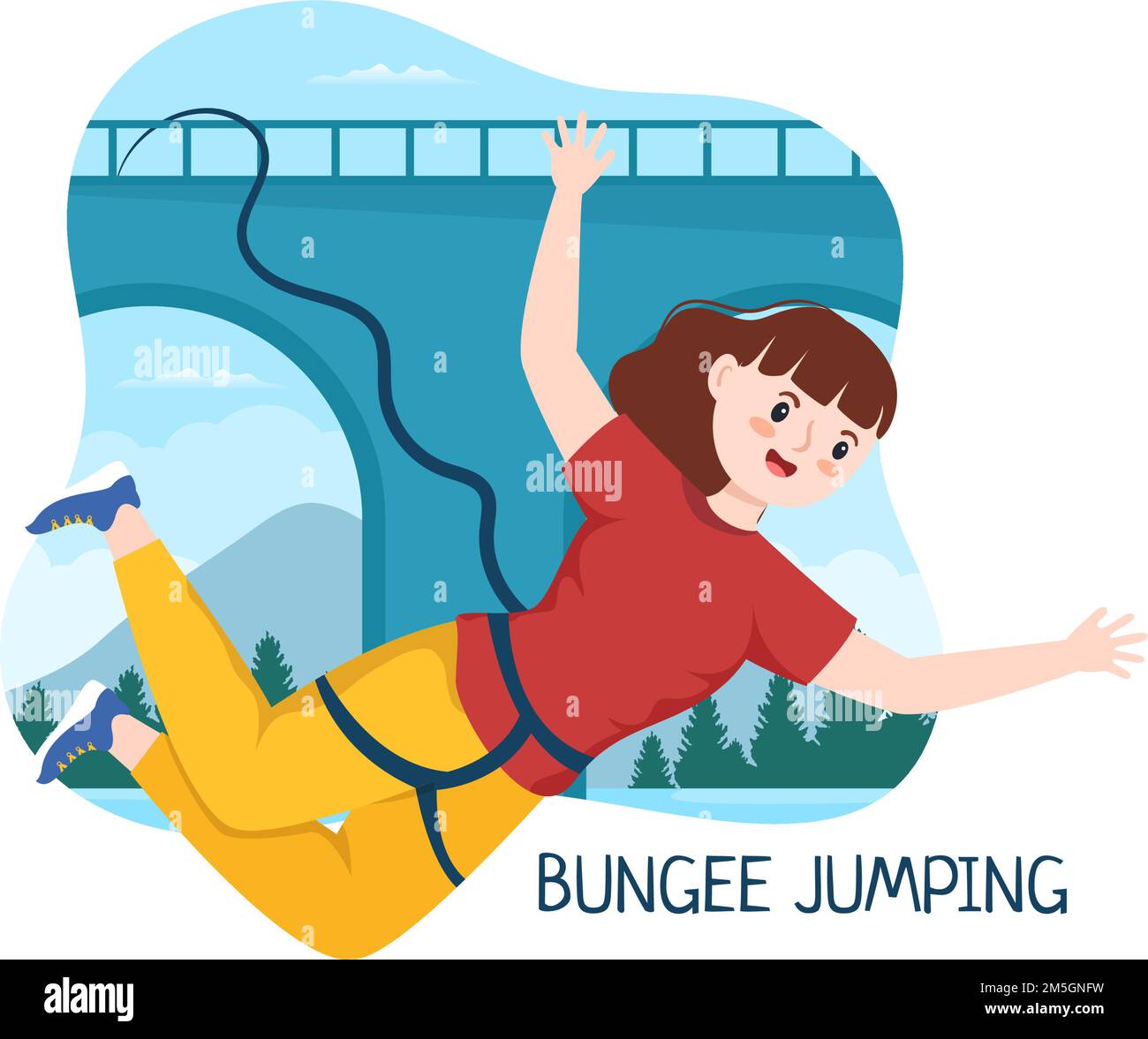 Bungee Jumping Illustration with a Person Wearing an Elastic Rope Falling Jumping From a Height ...