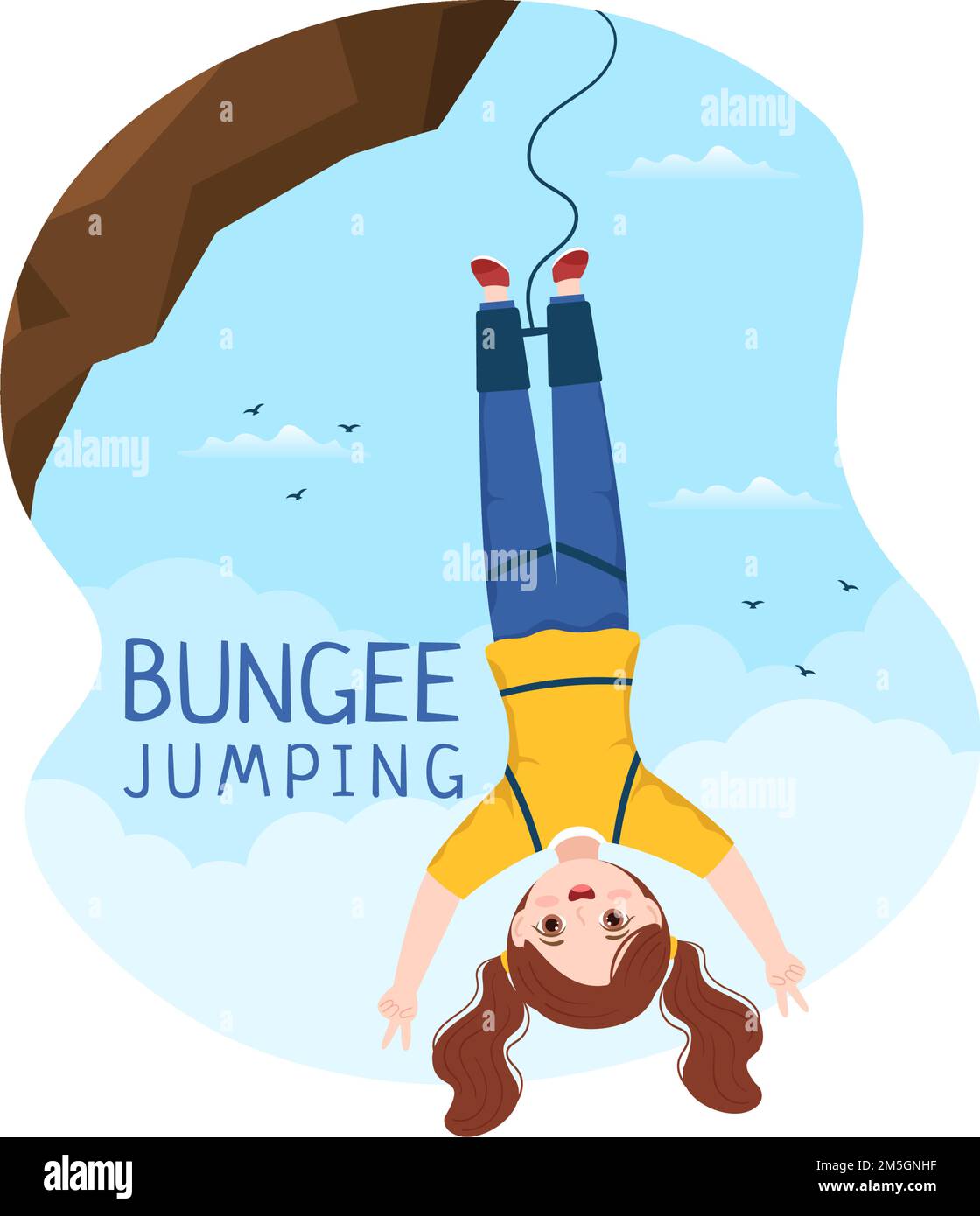 Bungee Jumping Illustration with a Person Wearing an Elastic Rope Falling Jumping From a Height ...
