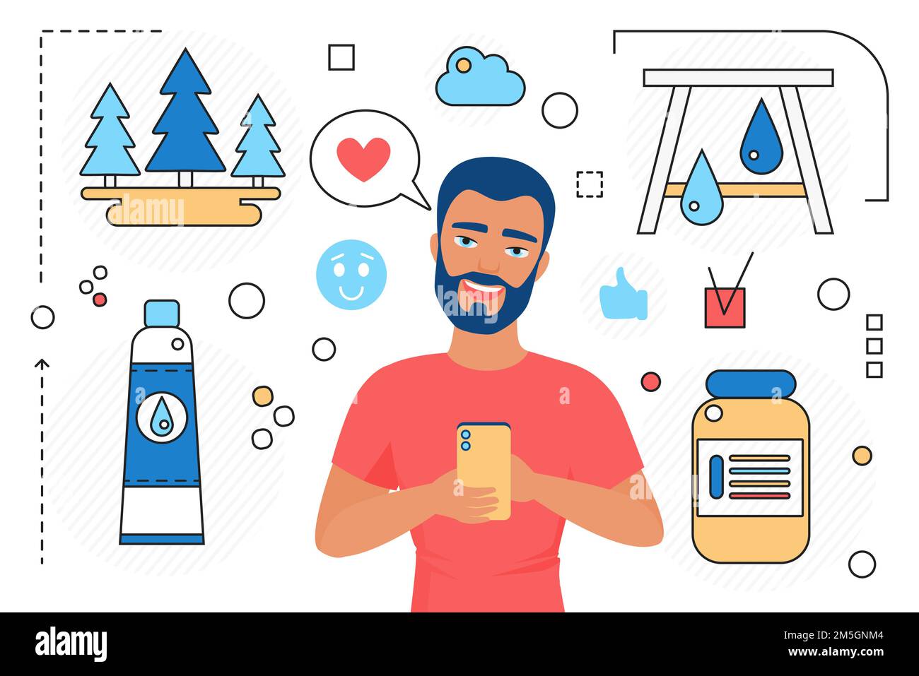People with mobile phone, art tools objects, line app technology vector ...