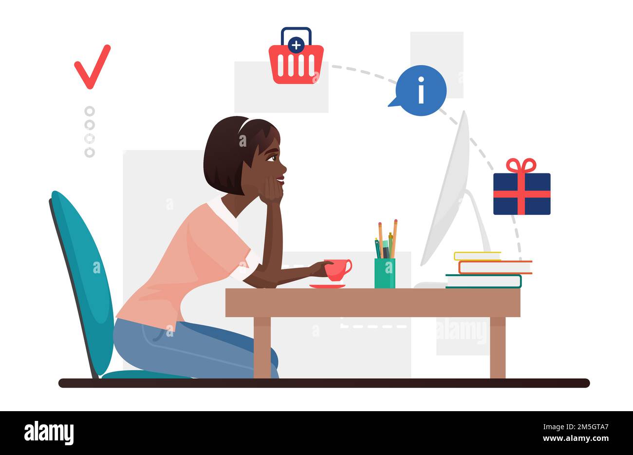 To Order Someone Happy black woman using Stock Vector Images - Alamy