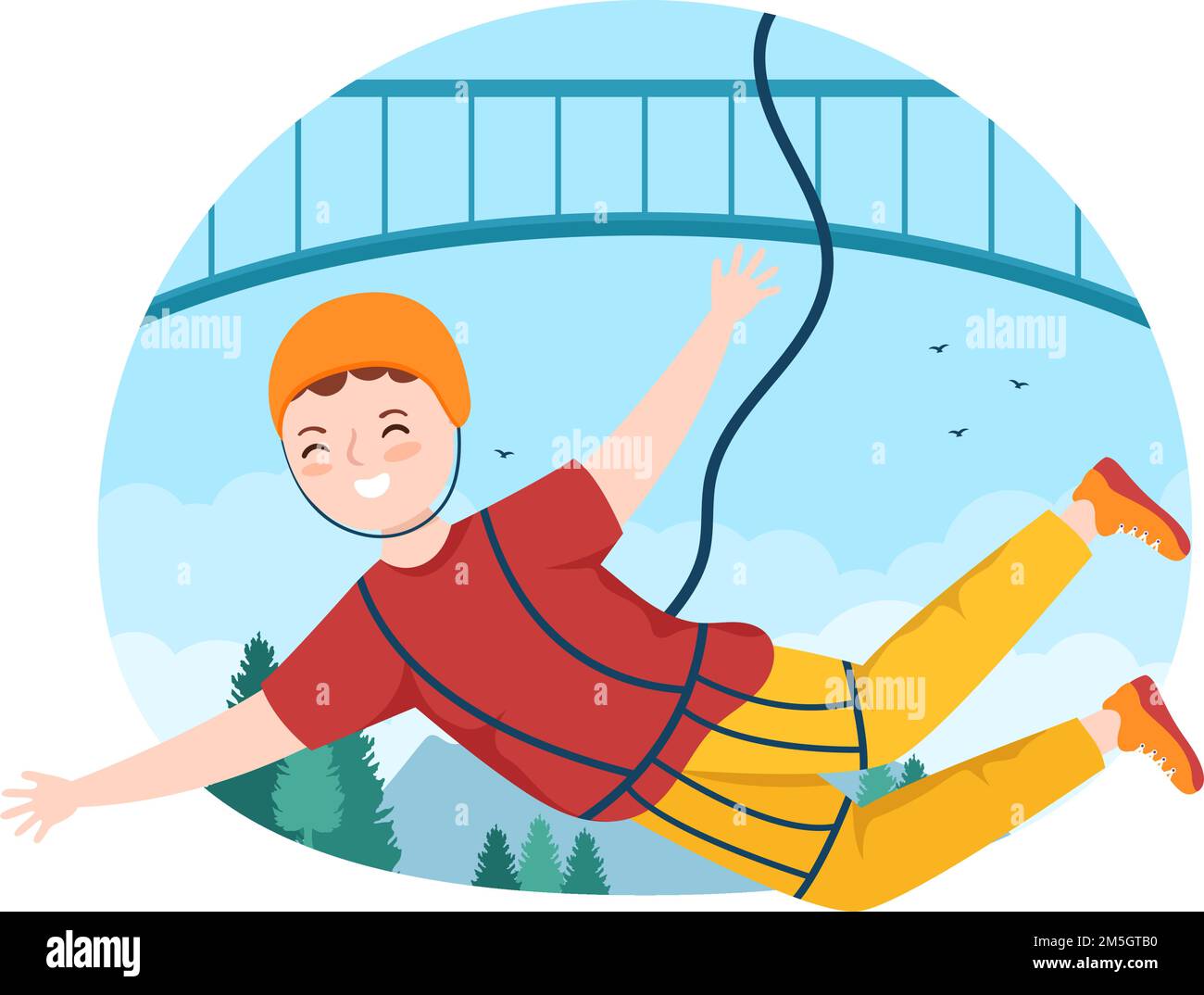 Bungee Jumping Illustration with a Person Wearing an Elastic Rope Falling Jumping From a Height ...
