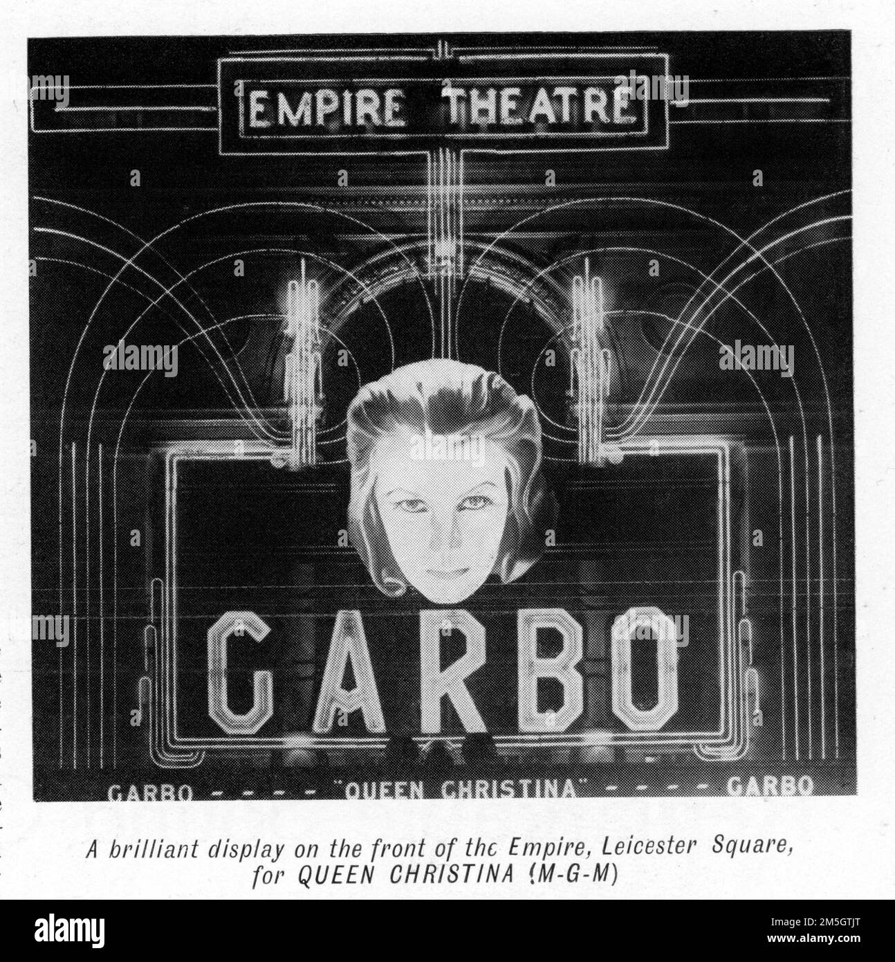 Display outside the Empire Theatre, Leicester Square, London for GRETA GARBO in QUEEN CHRISTINA 1933 director ROUBEN MAMOULIAN released by Metro Goldwyn Mayer from February 22nd edition of Kinematograph Weekly Stock Photo