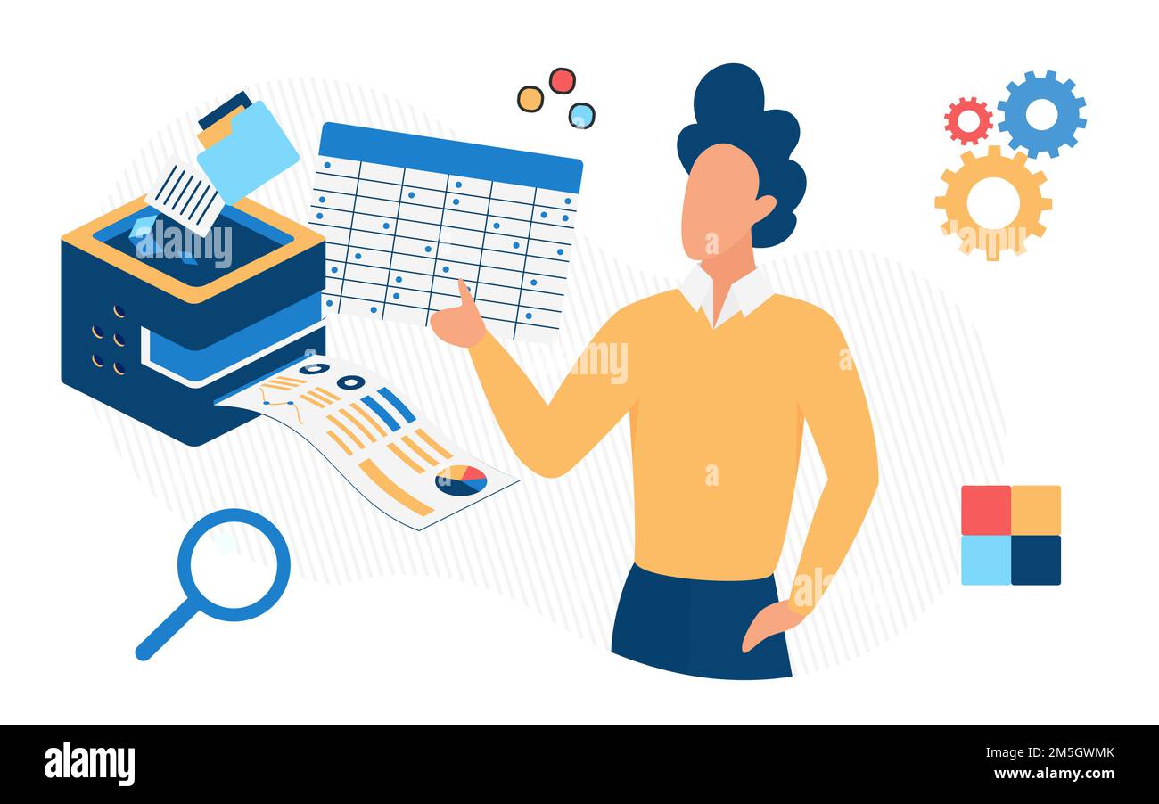 Daily task management process handling project execution. Prioritizing and tracking delivery progress Stock Vector