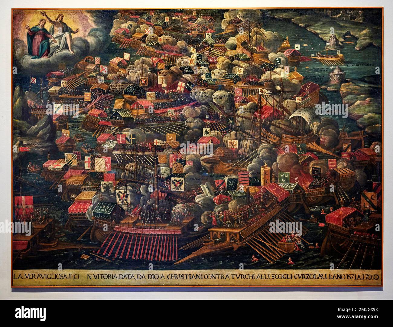 La battaglia di Lepanto - olio su tela - pittore veneto dell’ultimo quarto del XVI secolo  - Venezia, Museo Correr Stock Photo