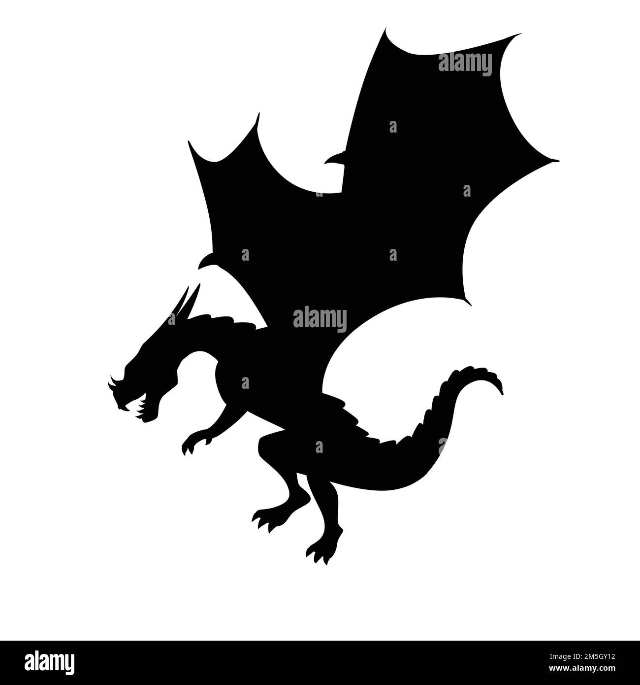 Flying black silhouette of dragon Stock Vector