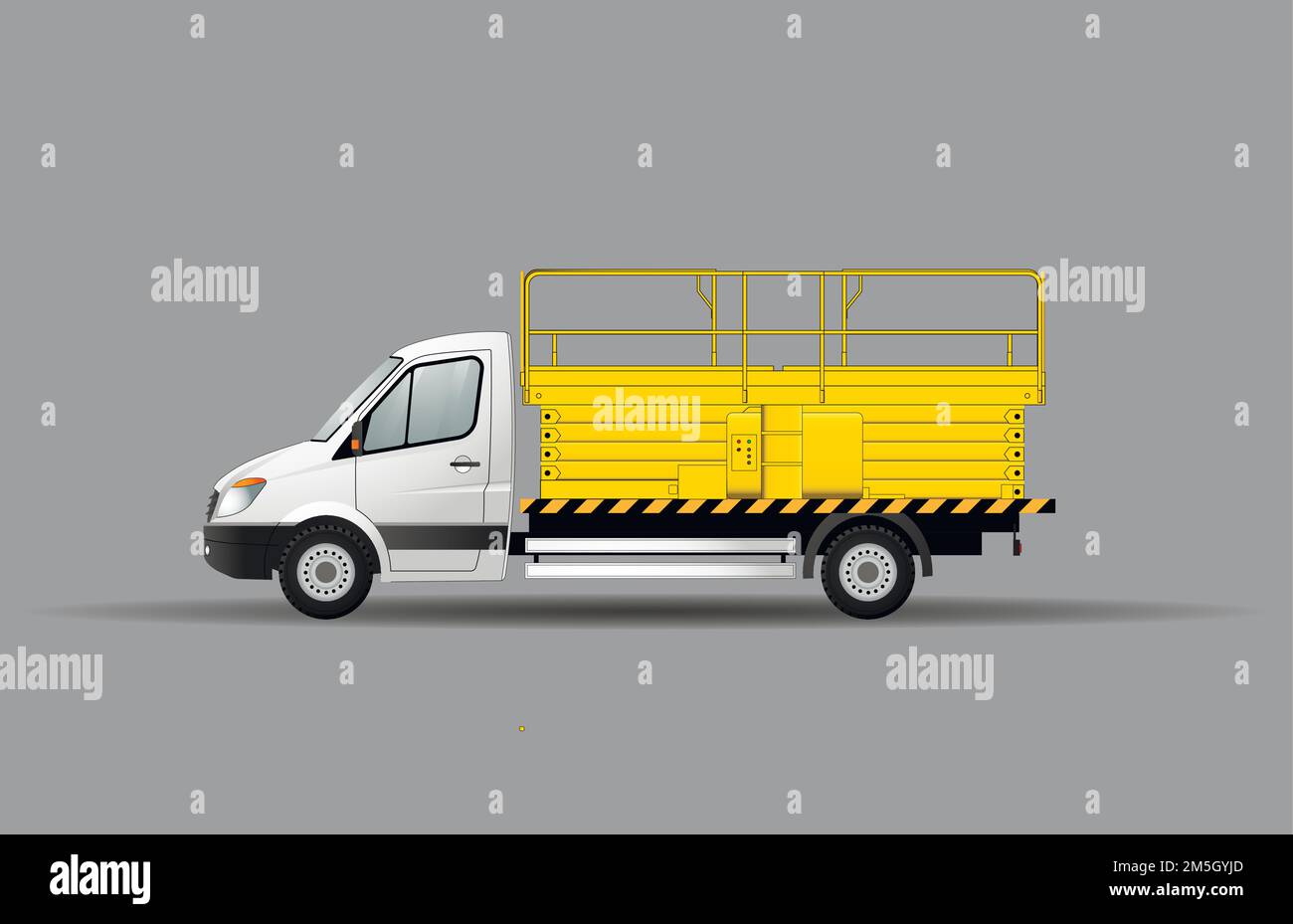 scissor lift on a car chassis. Mobile aerial platform for work at