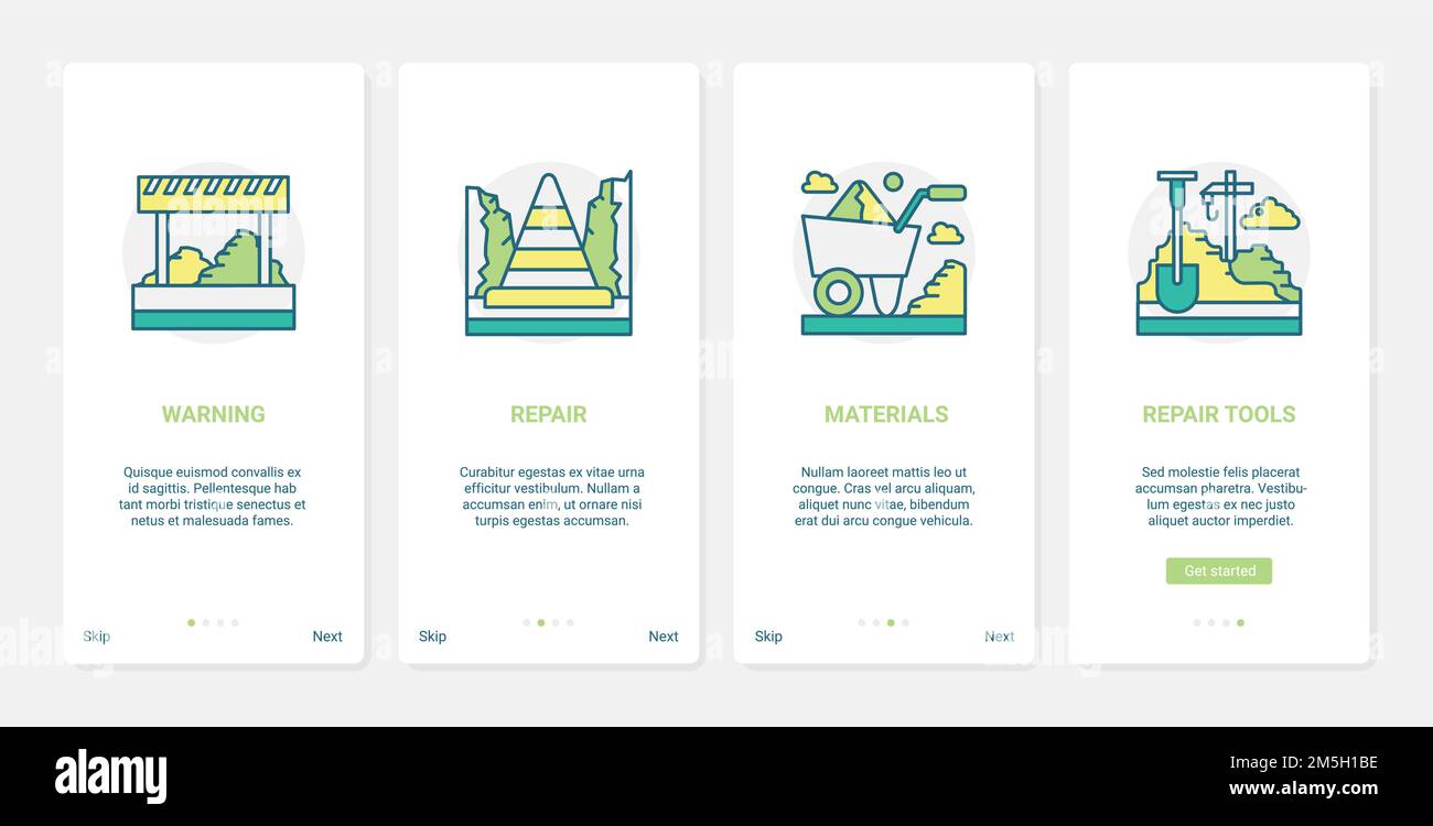 Road repair construction vector illustration. UX, UI onboarding mobile