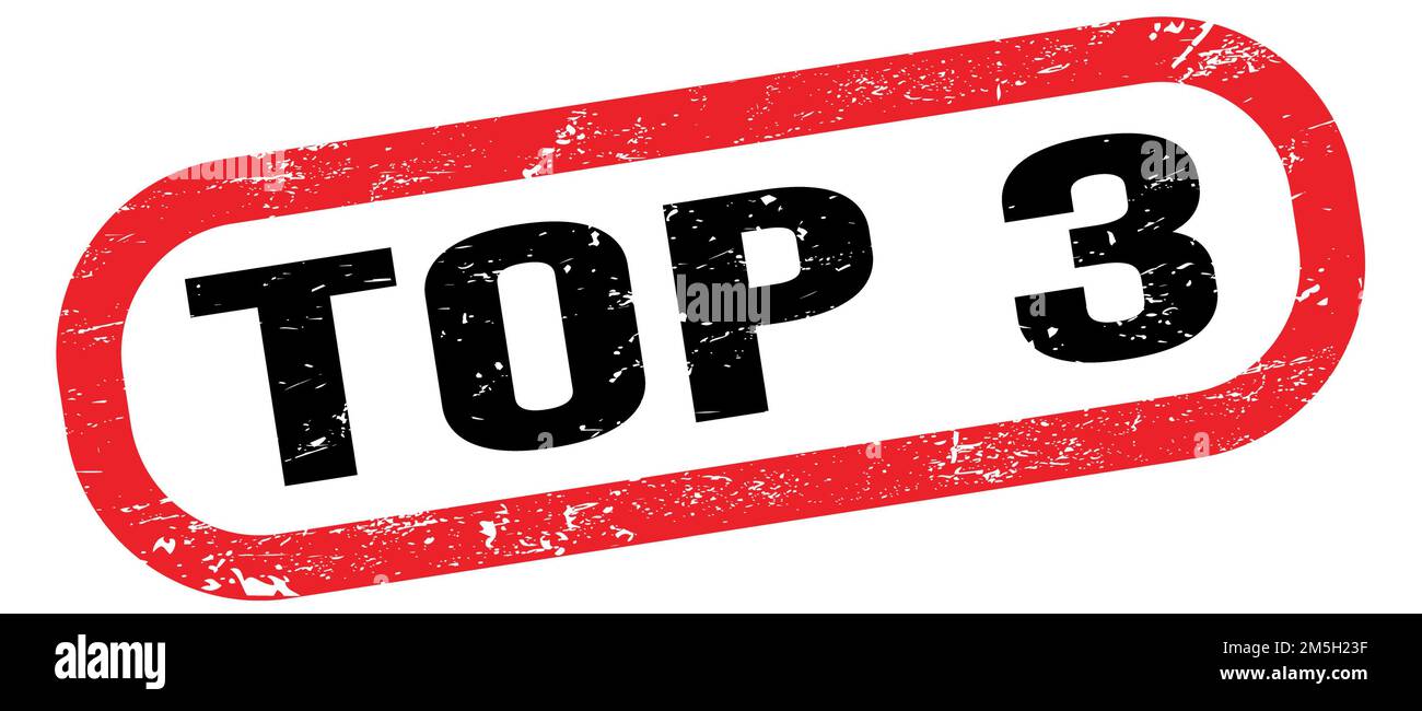 TOP 3, text on red-black rectangle stamp sign. Stock Photo