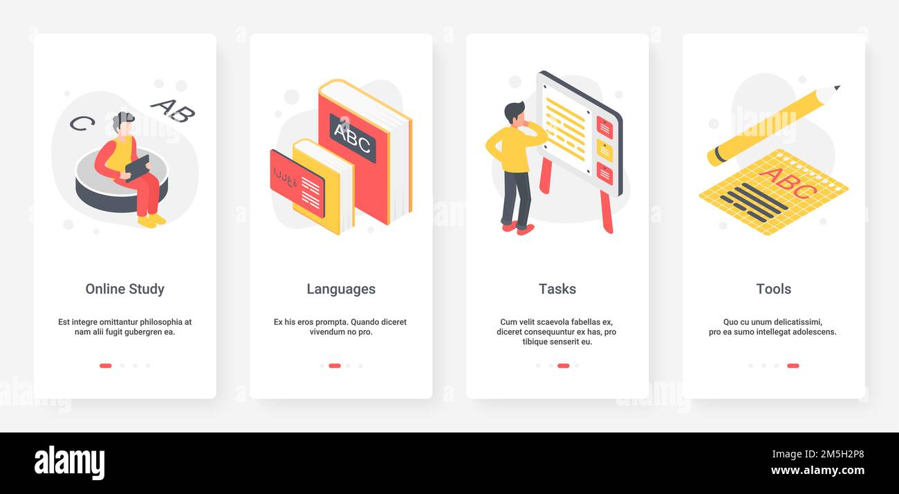 Studying of foreign language, education vector illustration. UX, UI ...