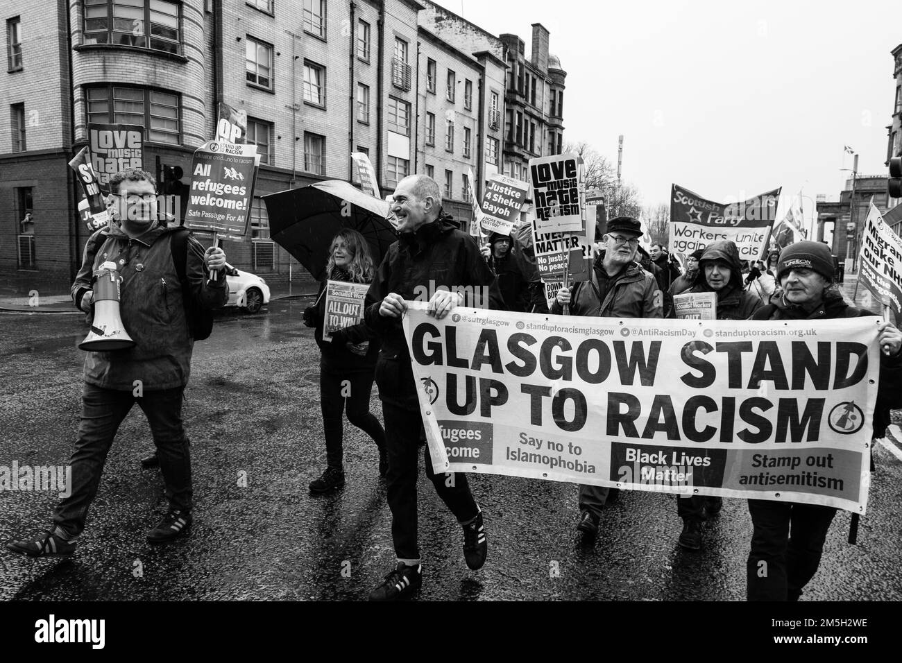 These images are from the Scottish Trades Union Congress St Andrews Day Anti Racism march which took place from Glasgow Green to Bath Street Stock Photo